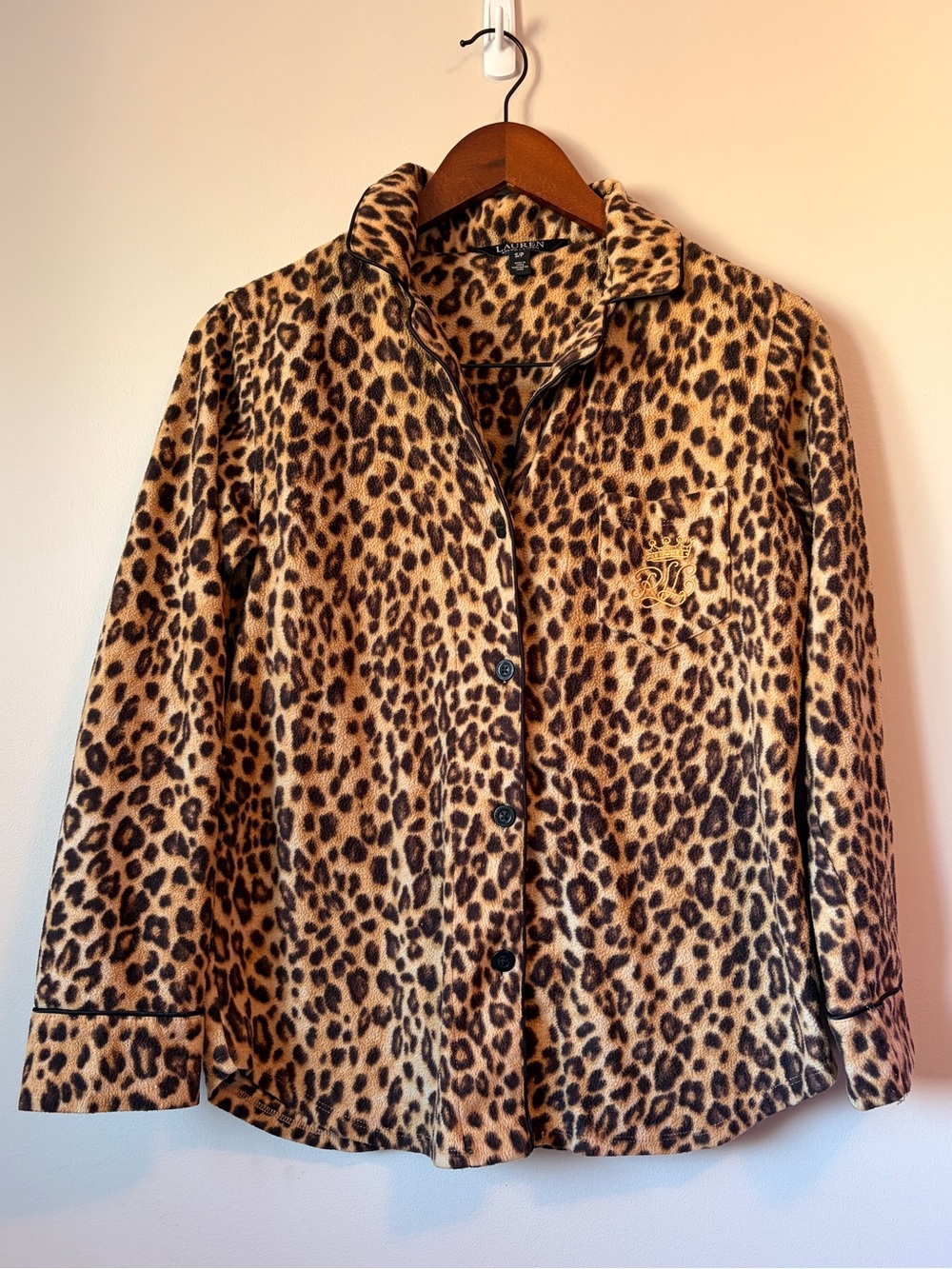Lauren Ralph Lauren Leopard Print Fleece Pajama Set Small S